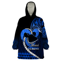 Personalised Hawaii Wearable Blanket Hoodie Maui Be Strong Kakau Blue Version - Wonder Print Shop