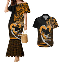 Personalised Hawaii Couples Matching Mermaid Dress and Hawaiian Shirt Maui Be Strong Kakau Gold Version - Wonder Print Shop