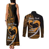 Personalised Hawaii Couples Matching Tank Maxi Dress and Long Sleeve Button Shirts Maui Be Strong Kakau Gold Version - Wonder Print Shop