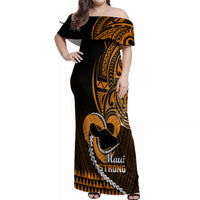 Personalised Hawaii Off Shoulder Maxi Dress Maui Be Strong Kakau Gold Version - Wonder Print Shop
