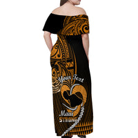 Personalised Hawaii Off Shoulder Maxi Dress Maui Be Strong Kakau Gold Version - Wonder Print Shop