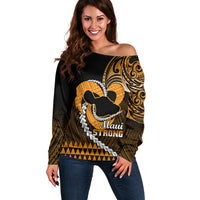 Personalised Hawaii Off Shoulder Sweater Maui Be Strong Kakau Gold Version - Wonder Print Shop