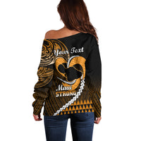 Personalised Hawaii Off Shoulder Sweater Maui Be Strong Kakau Gold Version - Wonder Print Shop