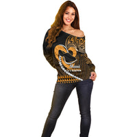 Personalised Hawaii Off Shoulder Sweater Maui Be Strong Kakau Gold Version - Wonder Print Shop
