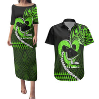 Personalised Hawaii Couples Matching Puletasi Dress and Hawaiian Shirt Maui Be Strong Kakau Green Version - Wonder Print Shop
