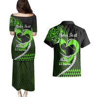 Personalised Hawaii Couples Matching Puletasi Dress and Hawaiian Shirt Maui Be Strong Kakau Green Version - Wonder Print Shop