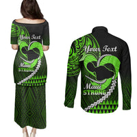 Personalised Hawaii Couples Matching Puletasi Dress and Long Sleeve Button Shirts Maui Be Strong Kakau Green Version - Wonder Print Shop