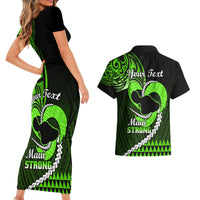 Personalised Hawaii Couples Matching Short Sleeve Bodycon Dress and Hawaiian Shirt Maui Be Strong Kakau Green Version - Wonder Print Shop