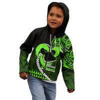 Personalised Hawaii Kid Hoodie Maui Be Strong Kakau Green Version - Wonder Print Shop