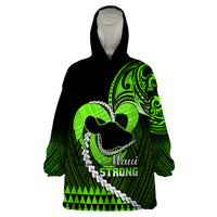 Personalised Hawaii Wearable Blanket Hoodie Maui Be Strong Kakau Green Version - Wonder Print Shop
