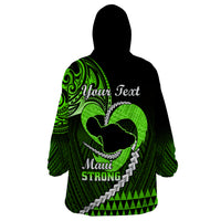 Personalised Hawaii Wearable Blanket Hoodie Maui Be Strong Kakau Green Version - Wonder Print Shop