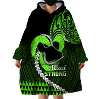 Personalised Hawaii Wearable Blanket Hoodie Maui Be Strong Kakau Green Version - Wonder Print Shop