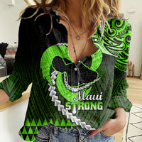 Personalised Hawaii Women Casual Shirt Maui Be Strong Kakau Green Version - Wonder Print Shop