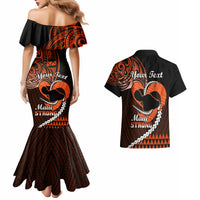Personalised Hawaii Couples Matching Mermaid Dress and Hawaiian Shirt Maui Be Strong Kakau Orange Version - Wonder Print Shop