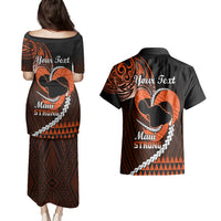 Personalised Hawaii Couples Matching Puletasi Dress and Hawaiian Shirt Maui Be Strong Kakau Orange Version - Wonder Print Shop