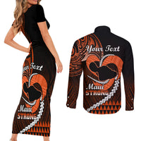 Personalised Hawaii Couples Matching Short Sleeve Bodycon Dress and Long Sleeve Button Shirts Maui Be Strong Kakau Orange Version - Wonder Print Shop