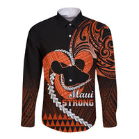 Personalised Hawaii Long Sleeve Button Shirt Maui Be Strong Kakau Orange Version - Wonder Print Shop