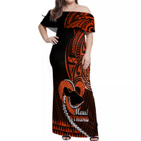 Personalised Hawaii Off Shoulder Maxi Dress Maui Be Strong Kakau Orange Version - Wonder Print Shop