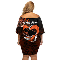 Personalised Hawaii Off Shoulder Short Dress Maui Be Strong Kakau Orange Version - Wonder Print Shop