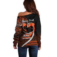 Personalised Hawaii Off Shoulder Sweater Maui Be Strong Kakau Orange Version - Wonder Print Shop