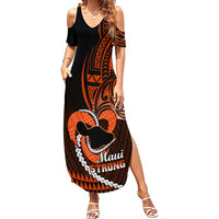 Personalised Hawaii Summer Maxi Dress Maui Be Strong Kakau Orange Version - Wonder Print Shop