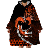 Personalised Hawaii Wearable Blanket Hoodie Maui Be Strong Kakau Orange Version - Wonder Print Shop