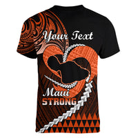 Personalised Hawaii Women V Neck T Shirt Maui Be Strong Kakau Orange Version - Wonder Print Shop
