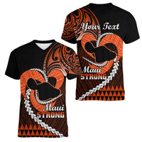 Personalised Hawaii Women V Neck T Shirt Maui Be Strong Kakau Orange Version - Wonder Print Shop