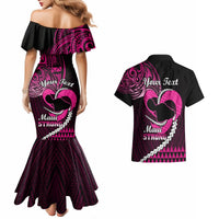 Personalised Hawaii Couples Matching Mermaid Dress and Hawaiian Shirt Maui Be Strong Kakau Pink Version - Wonder Print Shop