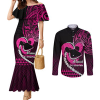 personalised-hawaii-couples-matching-mermaid-dress-and-long-sleeve-button-shirts-maui-be-strong-kakau-pink-version
