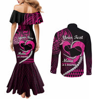 personalised-hawaii-couples-matching-mermaid-dress-and-long-sleeve-button-shirts-maui-be-strong-kakau-pink-version