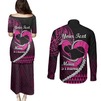 Personalised Hawaii Couples Matching Puletasi Dress and Long Sleeve Button Shirts Maui Be Strong Kakau Pink Version - Wonder Print Shop