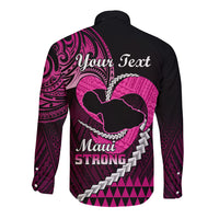 Personalised Hawaii Long Sleeve Button Shirt Maui Be Strong Kakau Pink Version - Wonder Print Shop