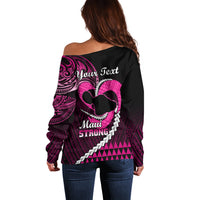 Personalised Hawaii Off Shoulder Sweater Maui Be Strong Kakau Pink Version - Wonder Print Shop