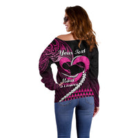 Personalised Hawaii Off Shoulder Sweater Maui Be Strong Kakau Pink Version - Wonder Print Shop