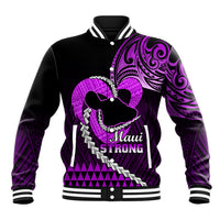 Personalised Hawaii Baseball Jacket Maui Be Strong Kakau Purple Version - Wonder Print Shop