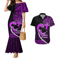 Personalised Hawaii Couples Matching Mermaid Dress and Hawaiian Shirt Maui Be Strong Kakau Purple Version - Wonder Print Shop
