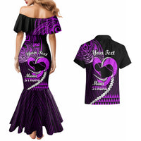 Personalised Hawaii Couples Matching Mermaid Dress and Hawaiian Shirt Maui Be Strong Kakau Purple Version - Wonder Print Shop