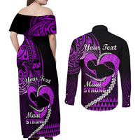 Personalised Hawaii Couples Matching Off Shoulder Maxi Dress and Long Sleeve Button Shirts Maui Be Strong Kakau Purple Version - Wonder Print Shop