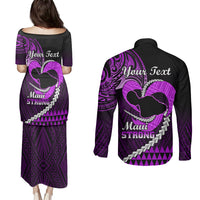 Personalised Hawaii Couples Matching Puletasi Dress and Long Sleeve Button Shirts Maui Be Strong Kakau Purple Version - Wonder Print Shop