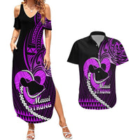 Personalised Hawaii Couples Matching Summer Maxi Dress and Hawaiian Shirt Maui Be Strong Kakau Purple Version - Wonder Print Shop