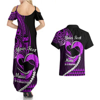 Personalised Hawaii Couples Matching Summer Maxi Dress and Hawaiian Shirt Maui Be Strong Kakau Purple Version - Wonder Print Shop
