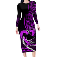 Personalised Hawaii Long Sleeve Bodycon Dress Maui Be Strong Kakau Purple Version - Wonder Print Shop