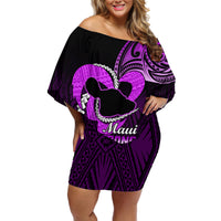 Personalised Hawaii Off Shoulder Short Dress Maui Be Strong Kakau Purple Version - Wonder Print Shop