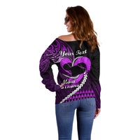 Personalised Hawaii Off Shoulder Sweater Maui Be Strong Kakau Purple Version - Wonder Print Shop