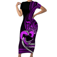 Personalised Hawaii Short Sleeve Bodycon Dress Maui Be Strong Kakau Purple Version - Wonder Print Shop