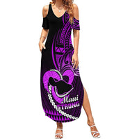 Personalised Hawaii Summer Maxi Dress Maui Be Strong Kakau Purple Version - Wonder Print Shop