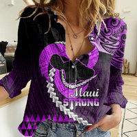 Personalised Hawaii Women Casual Shirt Maui Be Strong Kakau Purple Version - Wonder Print Shop