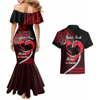 Personalised Hawaii Couples Matching Mermaid Dress and Hawaiian Shirt Maui Be Strong Kakau Red Version - Wonder Print Shop