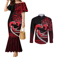 personalised-hawaii-couples-matching-mermaid-dress-and-long-sleeve-button-shirts-maui-be-strong-kakau-red-version